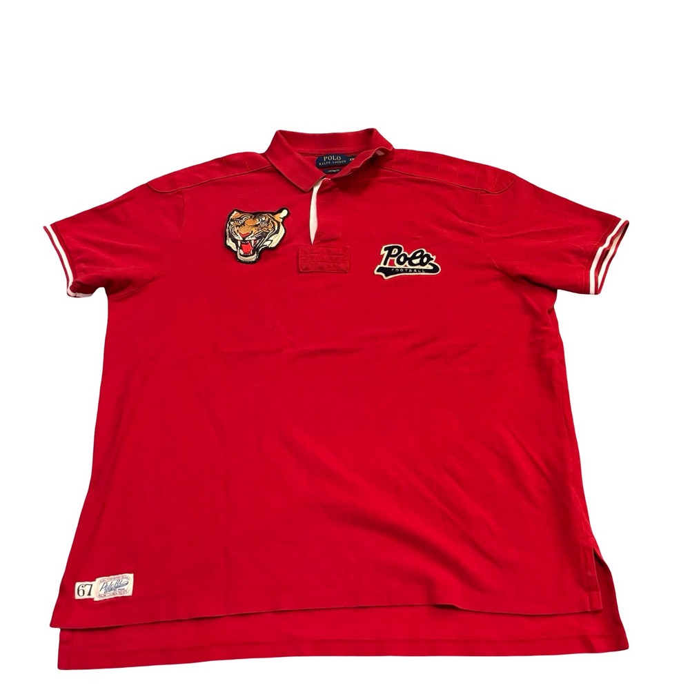 Polo Ralph Lauren Red Tiger Football Patch Custom Fit Rugby Polo Shirt XXL Mens
